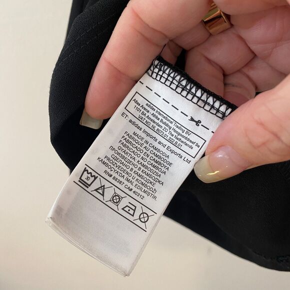 Adidas Black Trefoil Three Stripe Graphic Mock Neck Back Zip Short Sleeve Top S - Picture 7 of 12